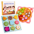 Set cucina giocattolo in legno con puzzle di pizza e biscotti per bimbi da 12 mesi - Set Pizza e Biscotti (Scatola di Colore)