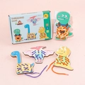 Gioco di infilatura in legno a tema dinosauro con corde colorate per abilità motorie - Infilatura di dinosauri