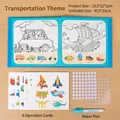 Libro magico ad acqua a tema trasporti per bambini con penna e carte adesive - Tema Traffico (Blu)