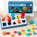 Montessori wooden color and shape sorting box toy for toddlers 18+ months education - Multicolor