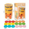 Kinder-Farbsortierspielzeug-Set mit gelbem Eimer und 18 bunten Scheiben zum Lernen - Runder Scheibenstil (Gelber Hamster-Eimer)