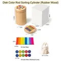 Montessori wooden color sorting toy set with rubberwood cup and colorful sticks - 2-in-1 Disc and Color Stick Style