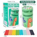 Farb-Sortierspielzeug für Kinder mit grünem Dinosaurier-Eimer und bunten Holzstäben - Stabstil (Grüner Dinosaurier-Eimer)