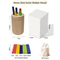 Educational wood color sorting cup set with 10 colored sticks and storage bag - 3D Geometric Stick Sorting Style