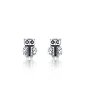 Minimalistische S925 Sterling Silber Eulen Ohrstecker mit oxidierter Federstruktur - 925er Silber / Silber