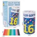 Secchiello blu scuro a pois con 16 bastoncini di legno colorati per bambini - Stile Bastoncino Tondo Secchio Blu