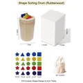 Wooden color sorting cup set with 25 geometric shapes and cotton storage bag - Shape Piece Sorting Style