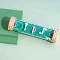 Wooden handheld maze puzzle with green basketball court design and white balance beads - Goal Game