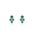 Elegant S925 sterling silver mini emerald stud earrings in a cross floral cluster design - 925 Silver / Emerald