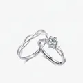 S925 Sterlingsilber Mobius Partnerringe Set mit brillantem Rundschliff-Diamanten - Einstellbar Offen / Silber