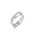 Minimalistischer S925 Sterlingsilber Ring mit drei Lagen und weißen Zirkonia-Steinen - US 5 / Silber