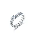 S925 sterling silver open ring with turquoise leaf design and vintage polished finish - Adjustable Open / Blue