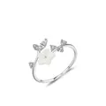 Anello aperto in argento s925 con camelia bianca e pietre di zircone scintillanti - Aperto Regolabile / Argento