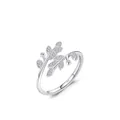 Eleganter S925 Sterlingsilber Blattring mit funkelnden Diamanten und verstellbarem Design - Einstellbar Offen / Silber