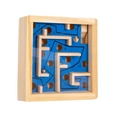 Educational wooden maze game with metal ball and 14 levels for kids' concentration - Blue