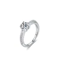 Elegant S925 sterling silver four-claw engagement ring with round cubic zirconia stone - US 5 / Silver