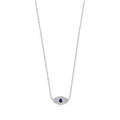 S925 Sterling Silber Halskette mit blauem Auge und weißen Kristallen auf weißem Hintergrund - Halskette / 925er Silber