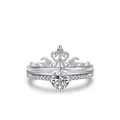 Sparkling S925 sterling silver crown stackable ring set with pavé diamonds and crystals - Adjustable Open / Silver