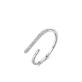 Anillo abierto minimalista de plata S925 con una hilera de circonitas brillantes - Abierto Ajustable / Plateado