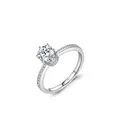 Elegant S925 sterling silver crown ring with a large round sparkling diamond stone - US 5 / Silver