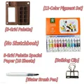 Portable 8-grid wooden watercolor palette set with 12 paints, brush and metal clip - 8-Slot Mini Palette (Without Notebook)