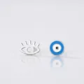 Pendientes asimétricos de plata S925 Evil Eye con esmalte azul y diseño de pestañas - Plata 925 / Plateado