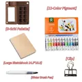 Portable 8-grid dark wood palette with 12-color gouache set and sketchbook - 8-Slot Mini Palette (Large Notebook)