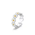 Minimalistischer S925 Sterling Silber Ring mit weißen Emaille-Gänseblümchen und verstellbar - Einstellbar Offen / Silber