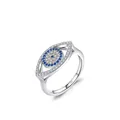 Vintage Ring S925 Sterlingsilber mit blau-weißen Kristallen im Evil Eye Design - 925er Silber / Ring (US-Größe 5)
