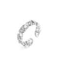 Polished S925 sterling silver heart-shaped open ring featuring pavé set zircon stones - Adjustable Open / Silver