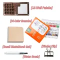 Portable 15-grid walnut palette set with 24-color gouache paints and sketchbook - 15-Slot Mini Palette (Small Notebook)