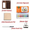 Set acquerello da viaggio in legno con tavolozza a 8 fori, 12 colori, taccuino e pennello d'acqua - Mini Tavolozza 8 Scomparti (Taccuino Piccolo)