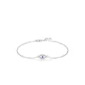 Detail eines S925 Silberarmbandes mit blauem Auge-Motiv und glitzernden weißen Zirkonia - Armband / 925er Silber