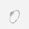 Zierlicher S925 Sterlingsilber Ring mit blauem Evil Eye Design und feinen Kristallen - Ring (US Größe 8)
