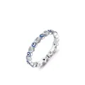 S925 sterling silver evil eye heart ring with clear zircon and blue enamel in wavy design - Adjustable Open / Silver