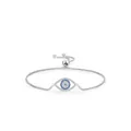 Detailansicht des silbernen Evil-Eye-Armbands mit blauen Zirkonia und Schiebeverschluss - 925er Silber / Armband