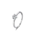 Classic S925 sterling silver crown ring with six-prong sparkling round cubic zirconia - US 5 / Silver