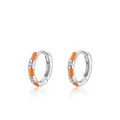 S925 sterling silver hoop earrings with orange enamel and zircon inlay on white background - 925 Silver / Orange