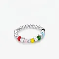 Bague en argent sterling S925 avec perles colorées et perles de gemmes facettées - Ouvert Réglable / Argent