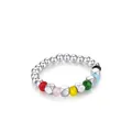 S925 sterling silver colorful beaded ring with adjustable band and vibrant gemstones - Adjustable Open / Silver
