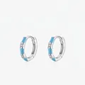 Élégantes boucles d'oreilles créoles S925 argent avec émail bleu et zircons clairs - Argent 925 / Bleu clair