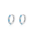 S925 sterling silver hoop earrings with sky blue enamel and clear cubic zirconia stones - 925 Silver / Light Blue