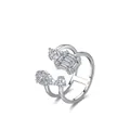 Elegante anillo de doble capa en plata de ley S925 con circonitas geométricas brillantes - Abierto Ajustable / Plateado