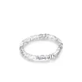 Minimalist S925 sterling silver irregular crushed silver ring with a polished round bead - Adjustable Open / Silver