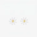 Minimalist S925 sterling silver daisy stud earrings with white enamel petals - 925 Silver / Silver