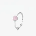 Anello in argento sterling S925 con pietra occhio di gatto rosa a cuore e fascia aperta regolabile - Aperto Regolabile / Argento