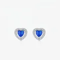 Elegante 925 sterling zilveren hartvormige blauwe opaal oorbellen met zirkoon halo - 925 zilver / 925 sterling zilver