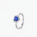 Classic S925 sterling silver ring with heart-shaped blue opal and halo design - US Size 5