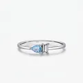 S925 sterling silver ring with pear-shaped blue stone and square cubic zirconia - US 5 / Silver