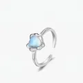 Minimalist S925 sterling silver open ring with heart moonstone and geometric engraving - Adjustable Open / 925 Sterling Silver